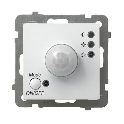 Elektroniczny czujnik ruchu Ospel Biały As - ŁP-16G/m/00 z pokrętłem regulacji i przyciskiem ON/OFF.