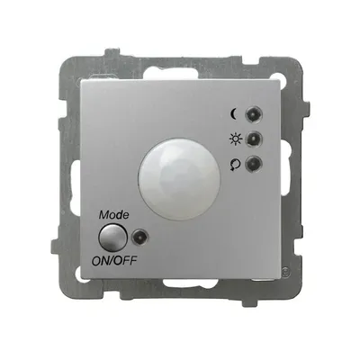 Elektroniczny czujnik ruchu Ospel Srebro As - ŁP-16G/m/18 z przyciskiem ON/OFF i regulacją trybu.