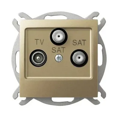 Gniazdo antenowe RTV-SAT Ospel Impresja GPA-Y2S/m/28, złoty metalik, z dwoma wyjściami SAT i jednym TV.