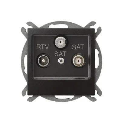 Gniazdo antenowe RTV-SAT z dwoma wyjściami SAT Antracyt Ospel GPA-Y2S/m/50, czarne, z metalowym mocowaniem.