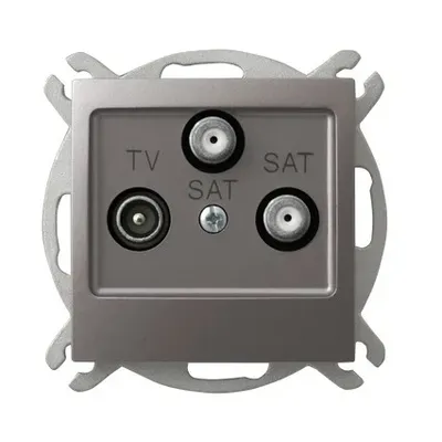 Gniazdo antenowe RTV-SAT z dwoma wyjściami SAT Ospel Tytan Impresja GPA-Y2S/m/23, kolor grafitowy, z jednym wejściem TV i dwoma SAT.