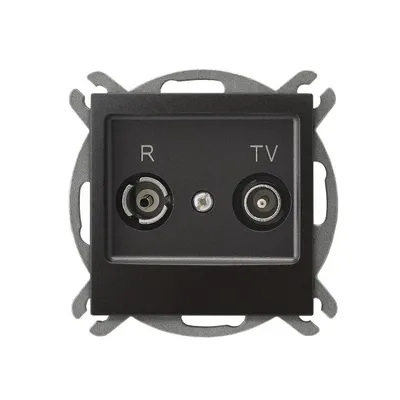 Gniazdo antenowe RTV przelotowe 10dB Antracyt Impresja Ospel GPA-10YP/m/50 z wejściem R i TV.