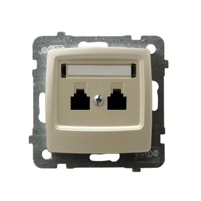 Gniazdo telefoniczne podwójne niezależne Ospel Karo GPT-2SN/m/42 w kolorze ecru perłowym, z dwoma portami RJ45.