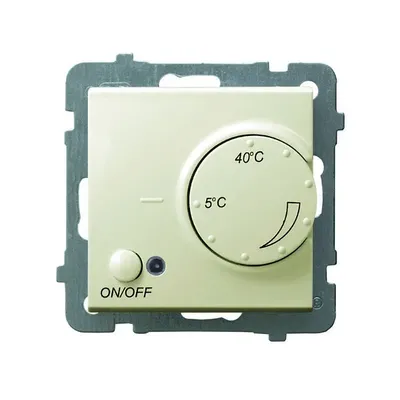 Regulator temperatury Ospel RTP-1G/m/27 z pokrętłem regulacji od 5°C do 40°C i przyciskiem ON/OFF.