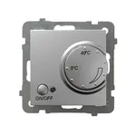 Regulator temperatury z czujnikiem napowietrznym Ospel RTP-1GN/m/18, kolor srebrny, z pokrętłem regulacji od 5°C do 40°C i przyciskiem ON/OFF.