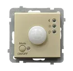 Elektroniczny czujnik ruchu Ospel Sonata w kolorze szampańskiego złota, z okrągłym sensorem i przyciskiem ON/OFF.