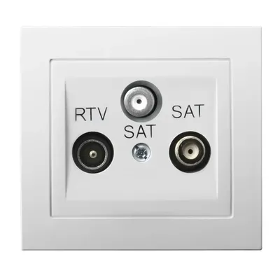 Gniazdo antenowe RTV-SAT z dwoma wyjściami SAT, białe, producent Ospel. Model GPA-W2S/00.