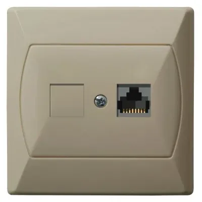 Gniazdo komputerowe RJ45 kat. 5e, pojedyncze, w kolorze beżowym, producent Ospel.