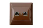 Gniazdo komputerowe podwójne RJ45, kat. 5e, producent Ospel, kolor brązowy z akcentem.