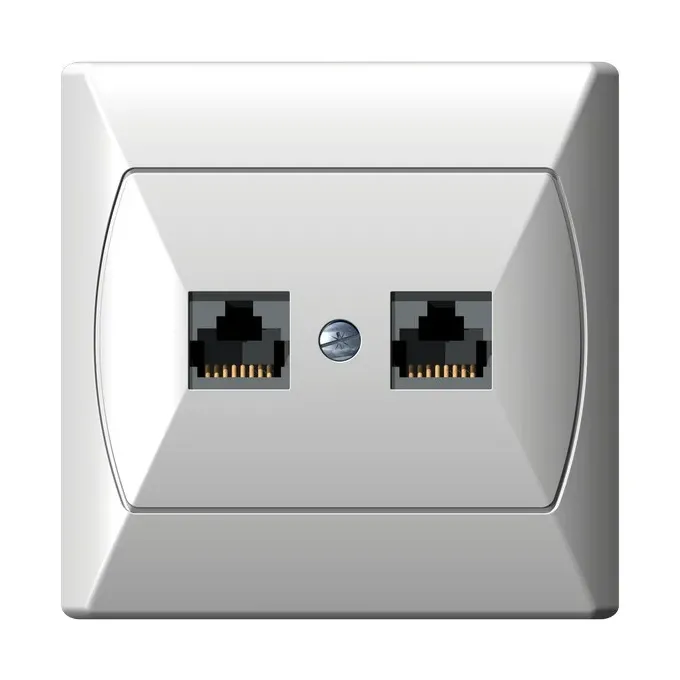 Gniazdo komputerowe podwójne RJ45, kategoria 5e, białe, producent Ospel, seria Akcent