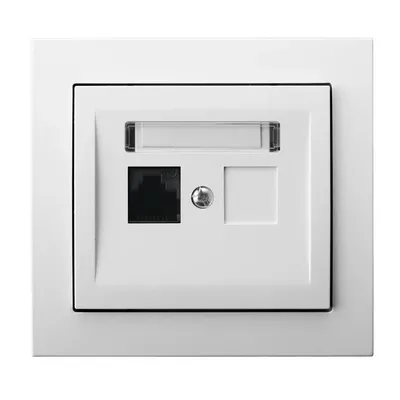 Gniazdo komputerowe pojedyncze RJ45 kat.5e Ospel Kier GPK-1W/K/00 w kolorze białym, z miejscem na etykietę.