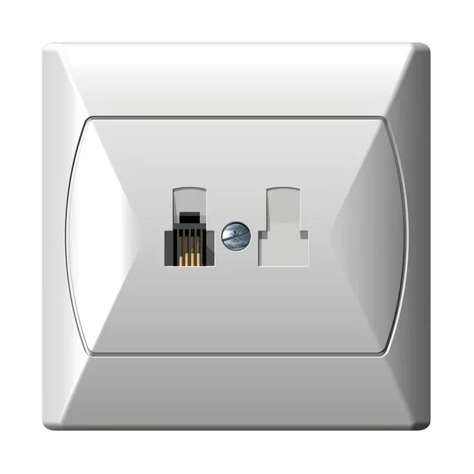 Gniazdo telefoniczne pojedyncze Ospel Biały Akcent GPT-1A/00 z jednym gniazdem RJ11 i jednym gniazdem RJ45.