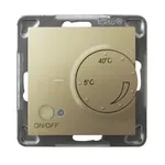 Regulator temperatury Ospel Impresja RTP-1YN/m/28 w kolorze złotego metaliku z pokrętłem regulacji od 5°C do 40°C i przyciskiem ON/OFF.