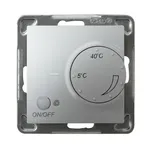 Regulator temperatury Ospel RTP-1YN/m/18 z czujnikiem napowietrznym, srebrny, z pokrętłem regulacji od 5°C do 40°C i przyciskiem ON/OFF.