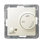 Regulator temperatury z czujnikiem napowietrznym Ecru Impresja Ospel RTP-1YN/m/27, z pokrętłem regulacji od 5°C do 40°C i przyciskiem ON/OFF.