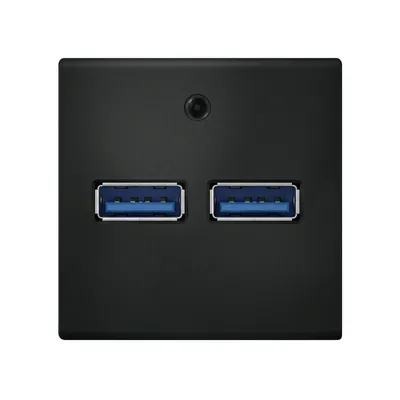 Ładowarka podwójna USB typu A+A Czarny matowy Ospel45 - GK-2USB/33. Widok z przodu na dwa porty USB.