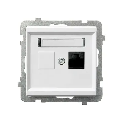 Gniazdo komputerowe pojedyncze RJ45, kat. 5e, białe połysk, Ospel Sonata - widok z przodu.