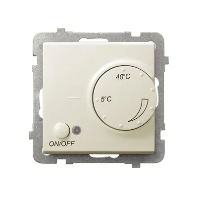 Regulator temperatury Ospel Sonata RTP-1R/m/27 z pokrętłem regulacji od 5°C do 40°C i przyciskiem ON/OFF.