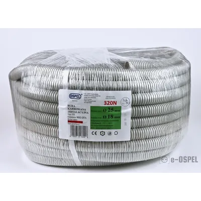 Rura karbowana instalacyjna Ospel RKI-25A, szara, fi 25/18 mm, 320N, 25 mb, na rolce, opakowana folią