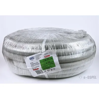 Rura karbowana instalacyjna Ospel RKI-32A fi 32/24 mm, 320N, szara, 25 mb, na rolce, owinięta folią.