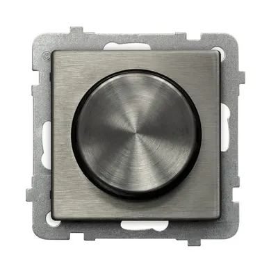 Ściemniacz przyciskowo-obrotowy Ospel Sonata Stal Inox, model ŁP-8RM/m/37, z metalicznym pokrętłem i ramką.