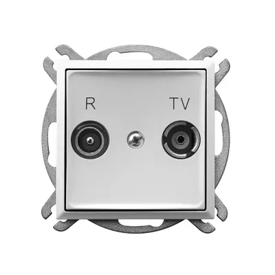 Białe gniazdo RTV zakończeniowe Ospel Aria GPA-10UPZ/m/00 z dwoma przyłączami R i TV, z tłumieniem 10dB.