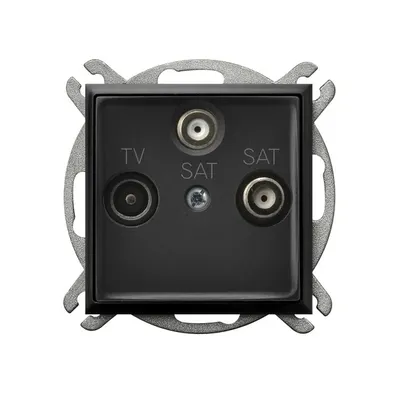 Gniazdo RTV-SAT Ospel Aria z dwoma wyjściami SAT i jednym TV, w kolorze czarny matowy.