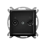Gniazdo RTV przelotowe 10dB Ospel Aria w kolorze czarny matowy, z oznaczeniami R i TV.