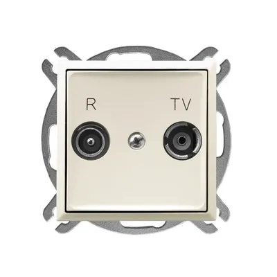 Gniazdo RTV zakończeniowe 10dB Ecru Aria Ospel z wejściem radiowym (R) i telewizyjnym (TV).