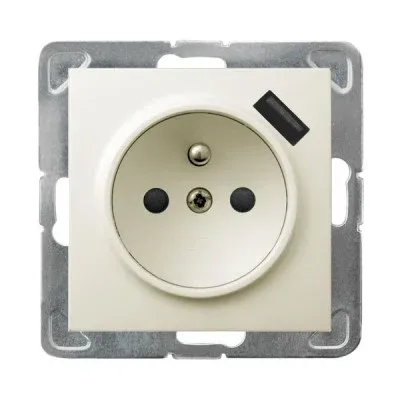 Gniazdo elektryczne pojedyncze Ospel Impresja w kolorze ecru z wbudowaną ładowarką USB typu A.