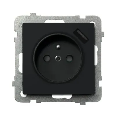 Gniazdo elektryczne pojedyncze Ospel Sonata GP-1RZPUSB/m/33 w kolorze czarny mat z wbudowanym portem USB typu A.