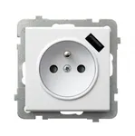 Gniazdo elektryczne pojedyncze Ospel Sonata z ładowarką USB typu A, białe, na jednolitym tle.