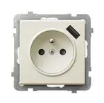 Gniazdo pojedyncze z ładowarką USB typu A Ecru Sonata Ospel GP-1RZPUSB/m/27, z metalowym mocowaniem.