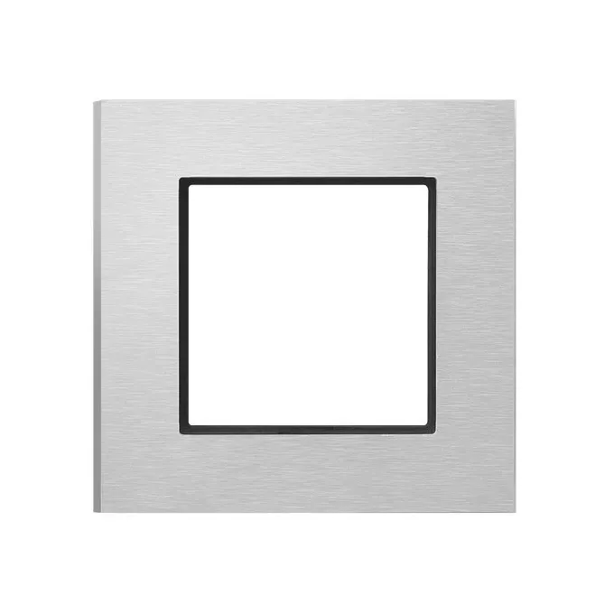 Ramka pojedyncza Ospel Aria Prestige R-1UAC/62/25 ze szczotkowanego aluminium z czarnym obramowaniem.