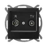 Gniazdo antenowe RTV przelotowe 14dB Ospel Impresja, czarny matowy, z wejściami R i TV.