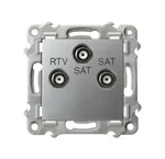 Gniazdo RTV-SAT Ospel Srebrny Szafir GPA-Z2S/m/18 z dwoma wyjściami SAT i jednym RTV.