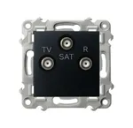 Gniazdo RTV-SAT końcowe Ospel Szafir GPA-ZS/m/33 w kolorze czarny matowy z trzema wejściami: TV, SAT, R.
