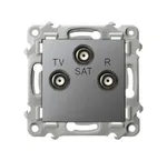 Gniazdo RTV-SAT końcowe Ospel Szafir GPA-ZS/m/70 w kolorze szarym matowym, z trzema złączami: TV, SAT, R.