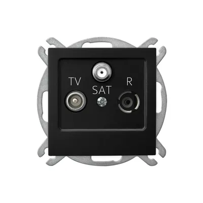 Gniazdo antenowe RTV-SAT końcowe Ospel As GPA-GS/m/33 w kolorze czarny mat. Posiada trzy wejścia: TV, SAT i R.