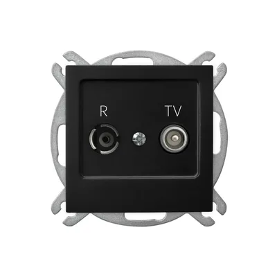 Gniazdo antenowe RTV przelotowe 10dB Ospel As w kolorze czarny matowy, z oznaczeniami R i TV.