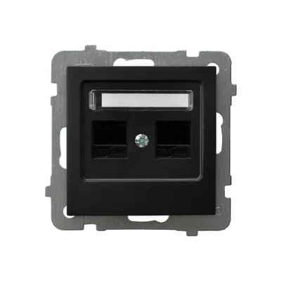 Gniazdo komputerowe podwójne RJ45 kat. 5e, czarne matowe, producent Ospel, model GPK-2G/K/m/33, z miejscem na opis
