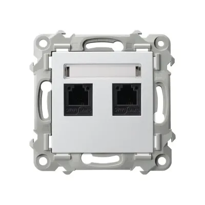 Gniazdo telefoniczne podwójne niezależne Ospel Biały Szafir GPT-2ZN/m/00 z dwoma portami RJ45.