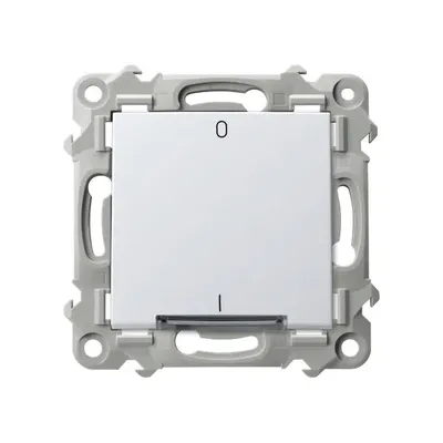 Łącznik dwubiegunowy z podświetleniem Biały Szafir Ospel ŁP-11ZS/m/00, biały, z szarym mechanizmem.