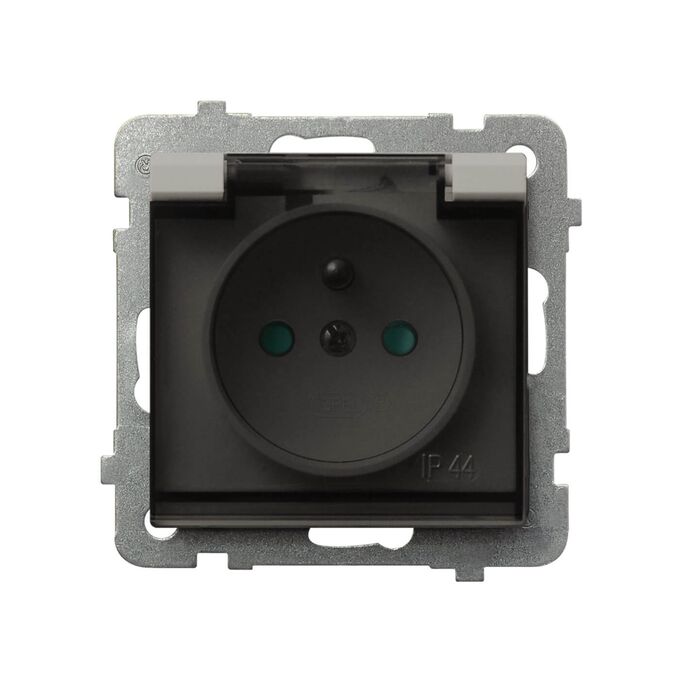 Gniazdo bryzgoszczelne z przesłonami IP-44 Kaszmir, klapka dymna - GPH-1RZP/m/82/d Sonata