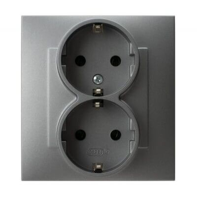 Gniazdo podwójne z uziemieniem Schuko kompletne Szary mat - GP-2ZS/70 Szafir
