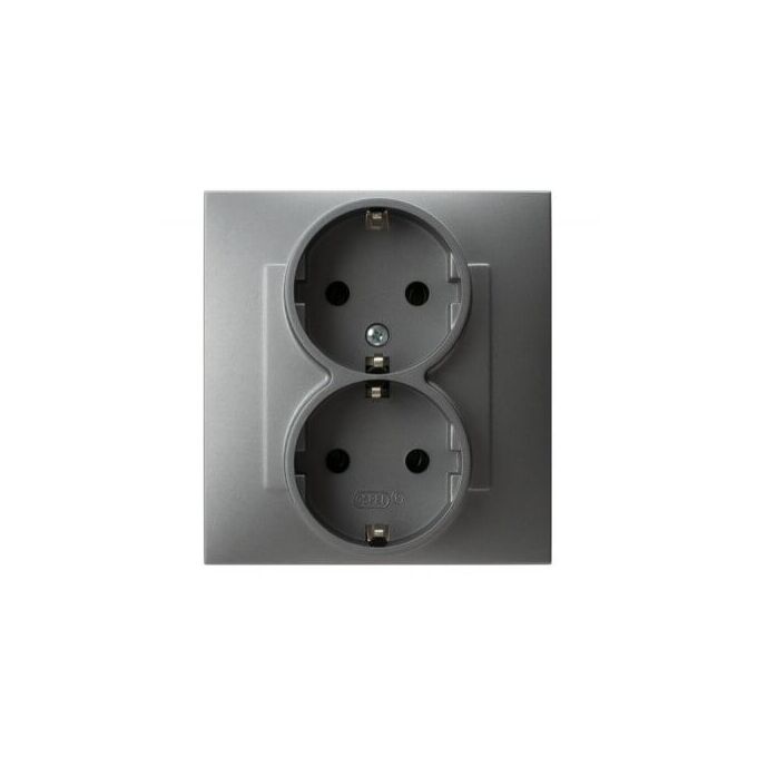 Gniazdo podwójne z uziemieniem Schuko kompletne Szary mat - GP-2ZS/70 Szafir