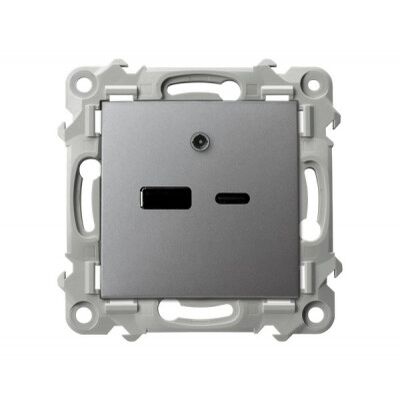 Ładowarka podwójna USB typu A+C 2.1A Szary mat Ospel Szafir - GPUSB-2Z/m/70