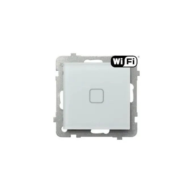 Łącznik dotykowy jednobiegunowy Wi-Fi Ospel Sonata Touch, białe szkło szronione, z symbolem Wi-Fi