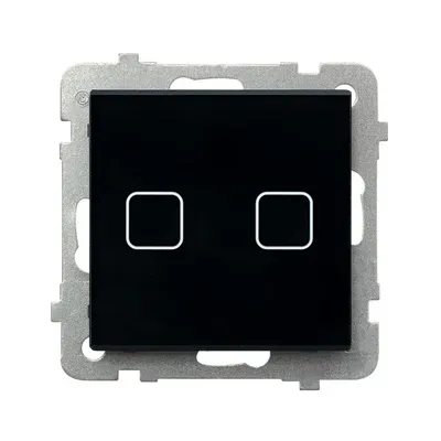 Ospel Sonata Touch ŁPDT-2RS/m/32 - podwójny łącznik świecznikowy Wi-Fi z czarnego szkła, z dwoma dotykowymi polami.