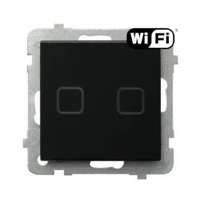 Ospel Sonata Touch ŁPDT-2RS/m/79 - podwójny łącznik świecznikowy Wi-Fi, czarne szkło szronione.